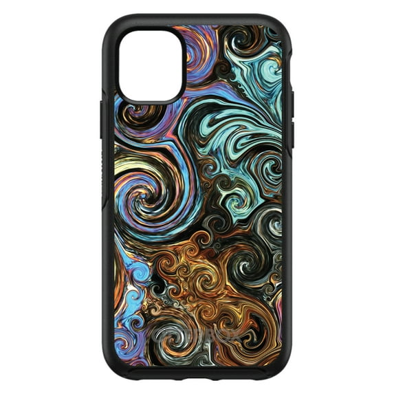 DistinctInk Case for iPhone 11 (6.1" Screen) - OtterBox Symmetry Custom Black Case - Gold Brown Black Blue Abstract Swirls - Abstract Swirls