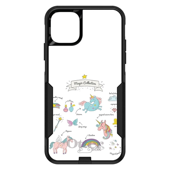 DistinctInk OtterBox Commuter Custom Case for Apple iPhone 11 (6.1" Screen) - Unicorn, Rainbow - Shockproof Protection