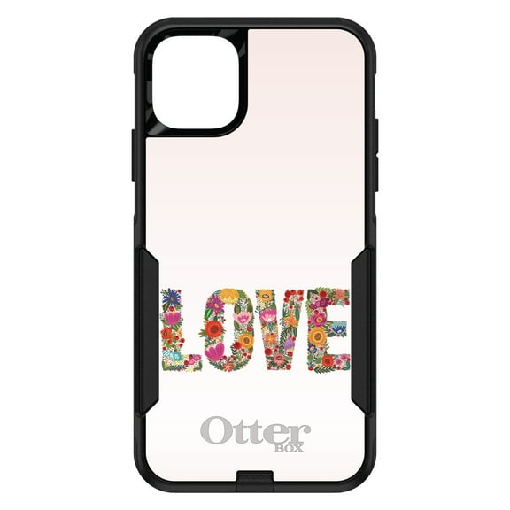 DistinctInk OtterBox Commuter Custom Case for Apple iPhone 11 (6.1" Screen) - Floral LOVE Flowers - Tempered Glass Back
