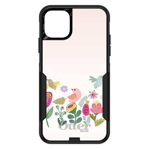 DistinctInk OtterBox Commuter Custom Case for Apple iPhone 11 (6.1" Screen) - Flowers and Birds - Slim Profile Design