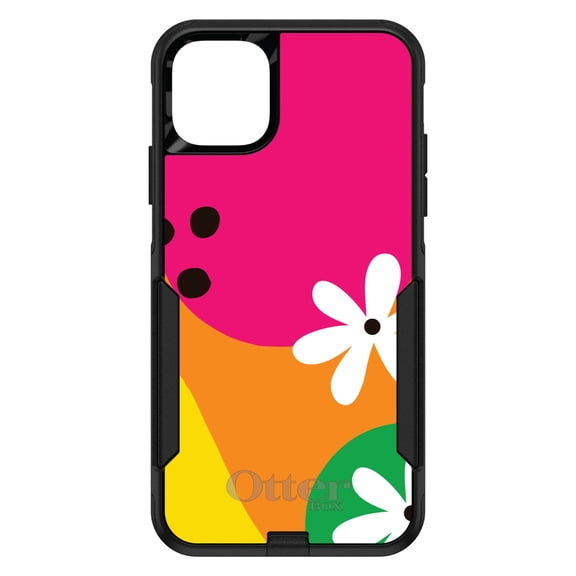 DistinctInk OtterBox Commuter Custom Case for Apple iPhone 11 (6.1" Screen) - Summer Vibes Bold Flower Orange Pink Yellow - Shockproof Protection