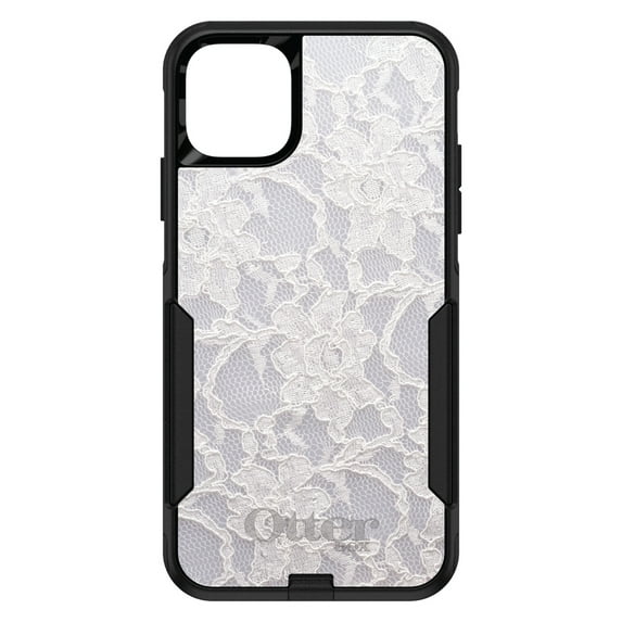 DistinctInk Case for iPhone 11 (6.1" Screen) - OtterBox Commuter Custom Black Case - White Lace Wedding