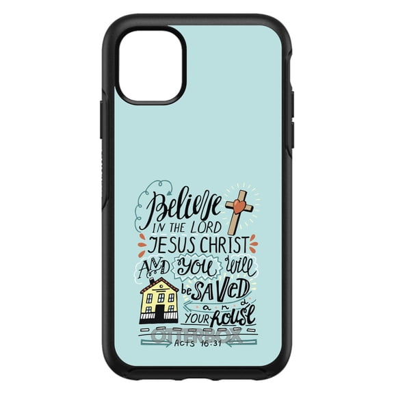 DistinctInk OtterBox Symmetry Custom Case for Apple iPhone 11 (6.1" Screen) - Believe in the Lord Jesus Christ - Shockproof Protection