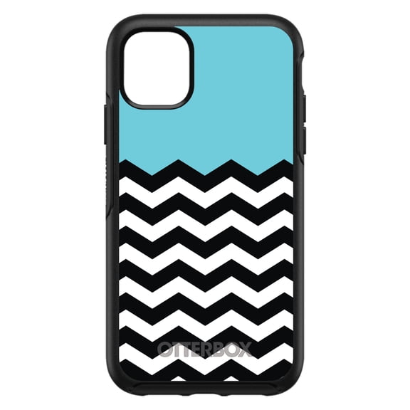 DistinctInk OtterBox Symmetry Custom Case for Apple iPhone 11 (6.1" Screen) - Black & White Chevron Stripes Pattern - Slim Profile Design