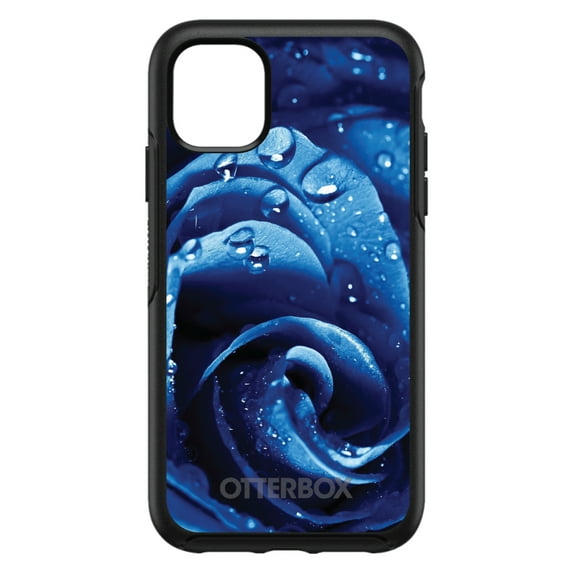 DistinctInk OtterBox Symmetry Custom Case for Apple iPhone 11 (6.1" Screen) - Blue Dew Covered Rose - Slim Profile Design