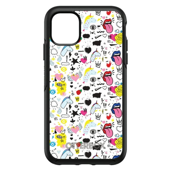 DistinctInk Case for iPhone 11 (6.1" Screen) - OtterBox Symmetry Custom Black Case - Girl Power - Unicorn Crowns Loud Mouth
