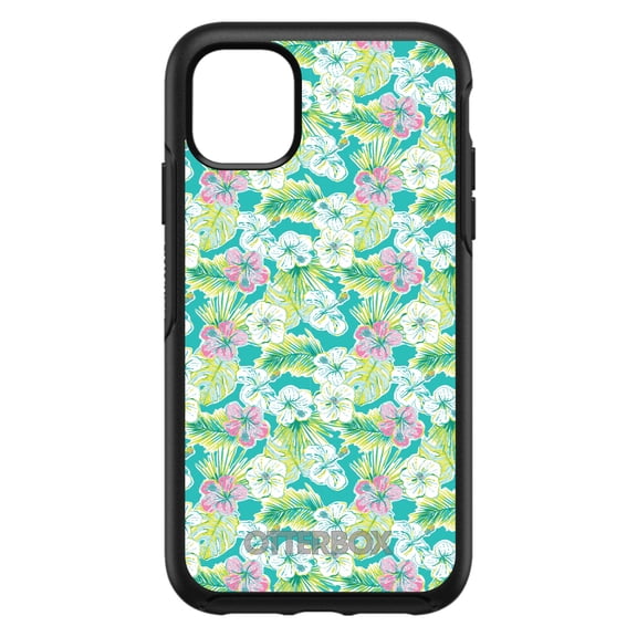 DistinctInk OtterBox Symmetry Custom Case for Apple iPhone 11 (6.1" Screen) - Green Pink White Flowers Floral - Lightweight Grip
