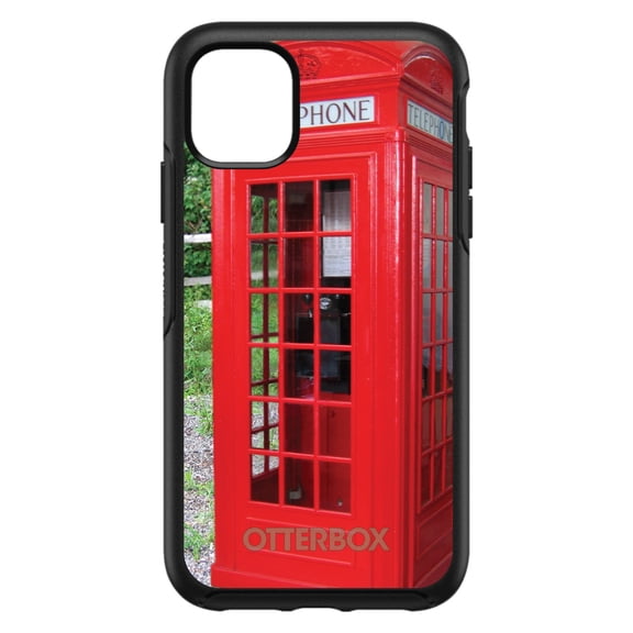 DistinctInk OtterBox Symmetry Custom Case for Apple iPhone 11 (6.1" Screen) - Red London Phone Booth - Shockproof Protection