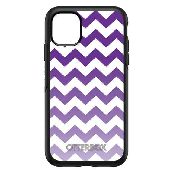 DistinctInk Case for iPhone 11 (6.1" Screen) - OtterBox Symmetry Custom Black Case - White Purple Fade Ombré Chevron Stripes