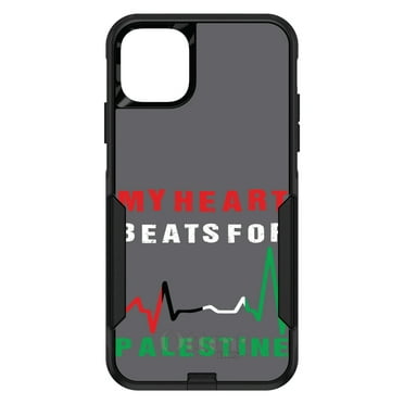 DistinctInk Case for iPhone 11 PRO (6.1" Screen) - OtterBox Commuter Custom Black Case - My Heart Beats for Palestine