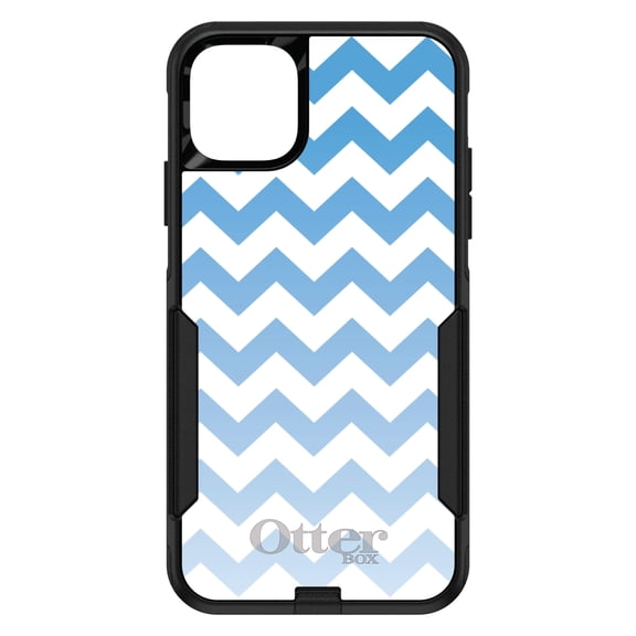 DistinctInk OtterBox Commuter Custom Case for Apple iPhone 11 Pro (5.8" Screen) - White Blue Fade Ombré Chevron Stripes - Slim Profile Design