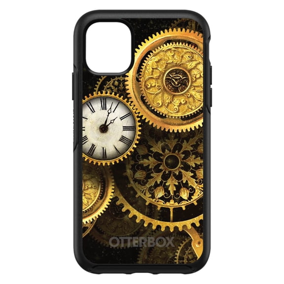 DistinctInk OtterBox Symmetry Custom Case for Apple iPhone 11 Pro (5.8" Screen) - Clocks Clockwork Gold - Tempered Glass Back