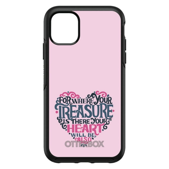 DistinctInk Case for iPhone 11 PRO (6.1" Screen) - OtterBox Symmetry Custom Black Case - For Where Your Treasure Is There Your Heart Will Be