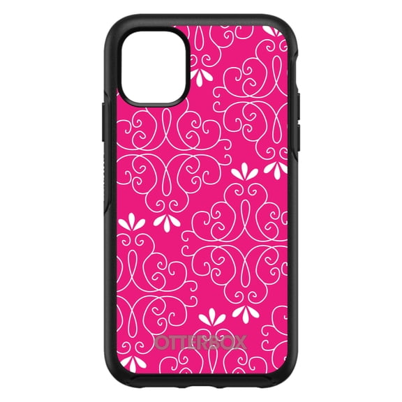 DistinctInk OtterBox Symmetry Custom Case for Apple iPhone 11 Pro (5.8" Screen) - Neon Pink White Floral - Slim Profile Design