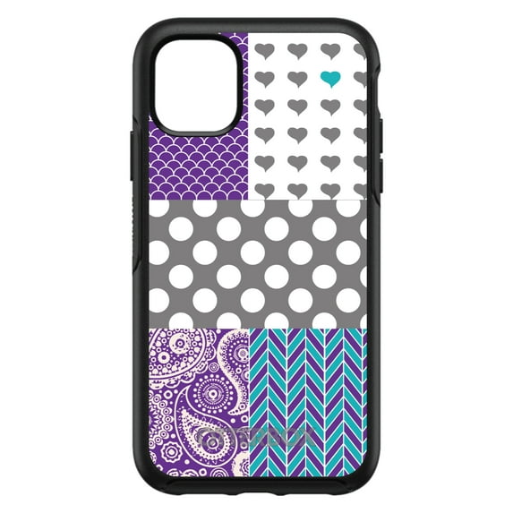 DistinctInk OtterBox Symmetry Custom Case for Apple iPhone 11 Pro (5.8" Screen) - Purple Teal Grey Patterns - Shockproof Protection