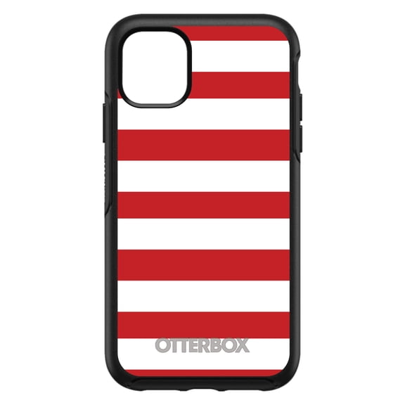 DistinctInk OtterBox Symmetry Custom Case for Apple iPhone 11 Pro (5.8" Screen) - Red & White Bold Horizontal Stripes - Lightweight Grip