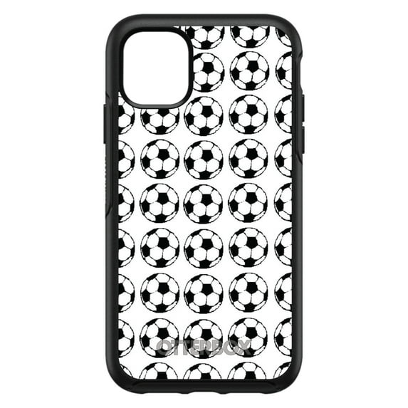 DistinctInk OtterBox Symmetry Custom Case for Apple iPhone 11 Pro (5.8" Screen) - Soccer Balls Drawing - Raised Bezel Screen Guard