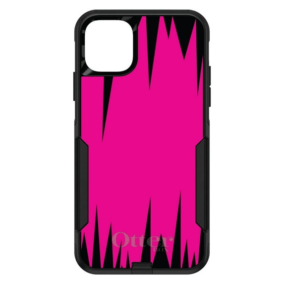 DistinctInk OtterBox Commuter Custom Case for Apple iPhone 11 Pro Max (6.5" Screen) - Neon Pink Black Spikes - Tempered Glass Back