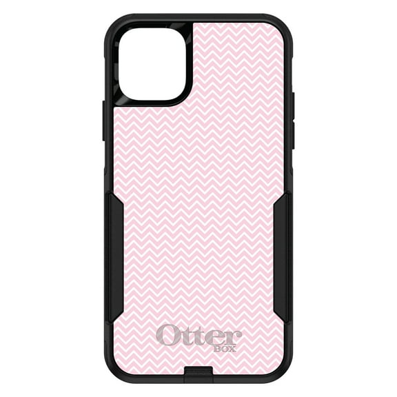 DistinctInk Case for iPhone 11 Pro MAX (6.7" Screen) - OtterBox Commuter Custom Black Case - Pink & White Thin Chevron Pattern