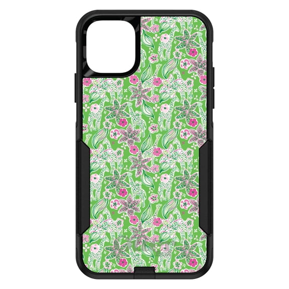 DistinctInk OtterBox Commuter Custom Case for Apple iPhone 11 Pro Max (6.5" Screen) - Pink & Green Flowers Floral - Shockproof Protection