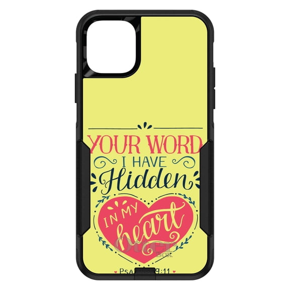 DistinctInk OtterBox Commuter Custom Case for Apple iPhone 11 Pro Max (6.5" Screen) - Your Word I have Hidden in My Heart - Tempered Glass Back