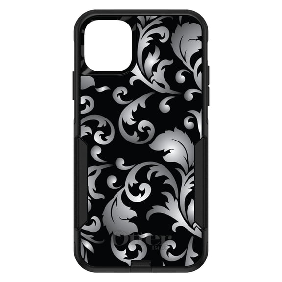 DistinctInk OtterBox Commuter Custom Case for Apple iPhone 11 Pro Max (6.5" Screen) - Floral Damask Pattern - Tempered Glass Back
