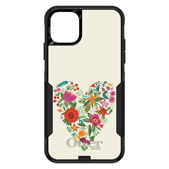 DistinctInk OtterBox Commuter Custom Case for Apple iPhone 11 Pro Max (6.5" Screen) - Floral Heart Green Red - Lightweight Grip