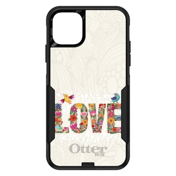 DistinctInk OtterBox Commuter Custom Case for Apple iPhone 11 Pro Max (6.5" Screen) - Floral LOVE Birds - Wireless Charging Compatible