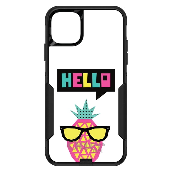 DistinctInk OtterBox Commuter Custom Case for Apple iPhone 11 Pro Max (6.5" Screen) - Hello Cartoon Pineapple - Tempered Glass Back