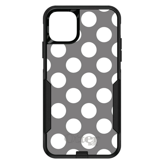 DistinctInk OtterBox Commuter Custom Case for Apple iPhone 11 Pro Max (6.5" Screen) - White & Grey Polka Dots - Shockproof Protection