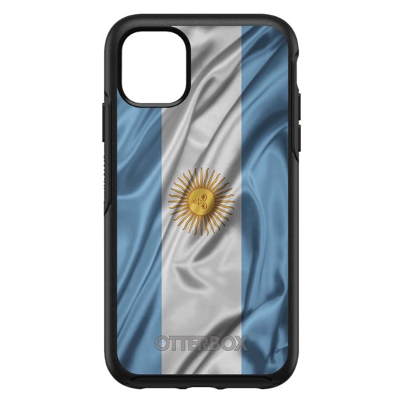 DistinctInk Case for iPhone 11 Pro MAX (6.7" Screen) - OtterBox Symmetry Custom Black Case - Argentina Waving Flag
