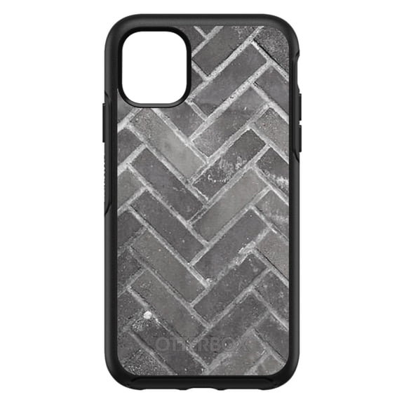 DistinctInk OtterBox Symmetry Custom Case for Apple iPhone 11 Pro Max (6.5" Screen) - Herringbone Brick Floor - Tempered Glass Back