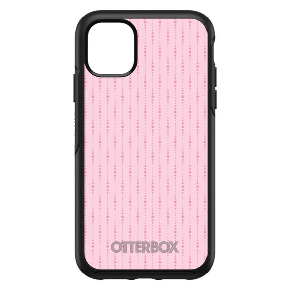 DistinctInk OtterBox Symmetry Custom Case for Apple iPhone 11 Pro Max (6.5" Screen) - Pink Dot Line Pattern - Lightweight Grip
