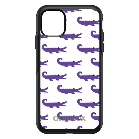 DistinctInk Case for iPhone 11 Pro MAX (6.7" Screen) - OtterBox Symmetry Custom Black Case - Purple White Alligators - Cartoon Alligators