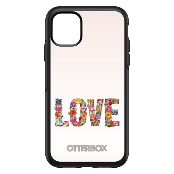 DistinctInk OtterBox Symmetry Custom Case for Apple iPhone 11 Pro Max (6.5" Screen) - Floral LOVE Flowers - Raised Bezel Screen Guard
