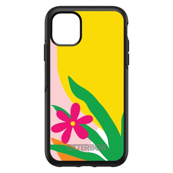 DistinctInk OtterBox Symmetry Custom Case for Apple iPhone 11 Pro Max (6.5" Screen) - Summer Vibes Bold Flower Pink Green Yellow - Lightweight Grip