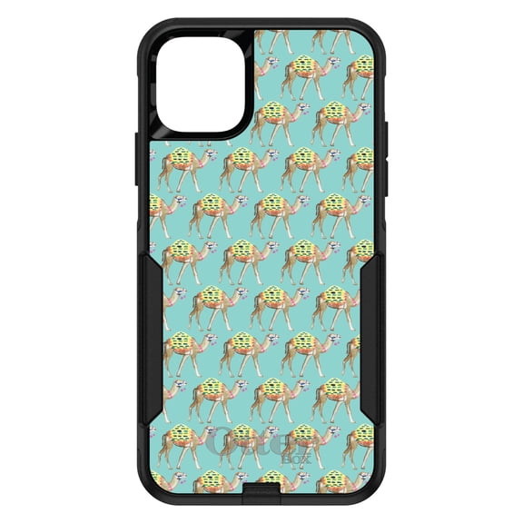 DistinctInk OtterBox Commuter Custom Case for Apple iPhone 12 (6.1" Screen) - Camels on Teal Background - Shockproof Protection