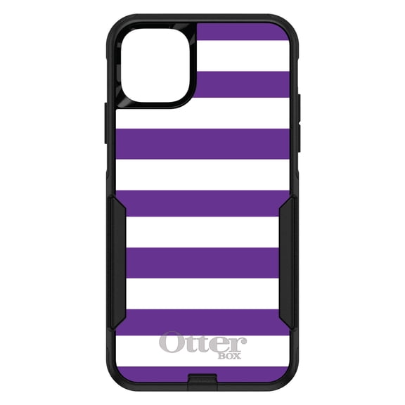 DistinctInk OtterBox Commuter Custom Case for Apple iPhone 12 (6.1" Screen) - Purple & White Bold Horizontal Stripes - Raised Bezel Screen Guard