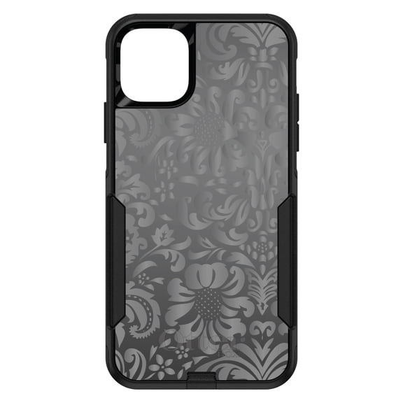 DistinctInk OtterBox Commuter Custom Case for Apple iPhone 12 (6.1" Screen) - Shades of Grey Floral Pattern - Raised Bezel Screen Guard
