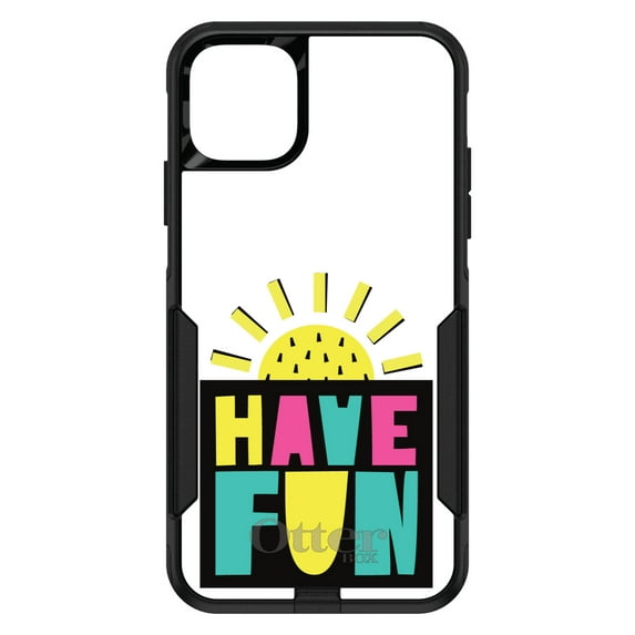 DistinctInk Case for iPhone 12 / 12 PRO (6.1" Screen) - OtterBox Commuter Custom Black Case - Summer Graphics - Have Fun Yellow Teal Black