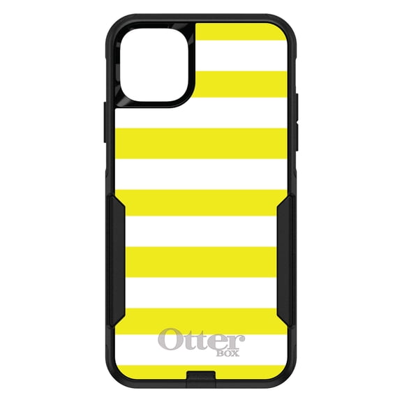 DistinctInk OtterBox Commuter Custom Case for Apple iPhone 12 (6.1" Screen) - Yellow & White Bold Horizontal Stripes - Raised Bezel Screen Guard