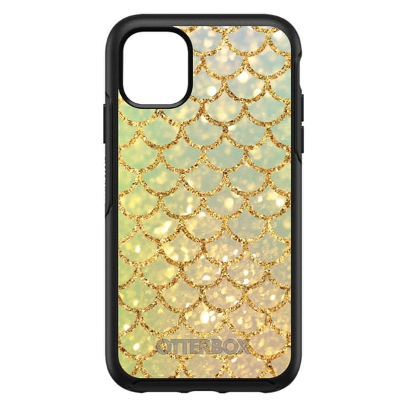 DistinctInk OtterBox Symmetry Custom Case for Apple iPhone 12 (6.1" Screen) - Gold Green Mermaid Scales - Raised Bezel Screen Guard