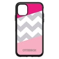 thumbnail image 1 of DistinctInk Case for iPhone 12 / 12 PRO (6.1" Screen) - OtterBox Symmetry Custom Black Case - Hot Pink Block Grey Chevron - Chevron Stripes Pattern, 1 of 2