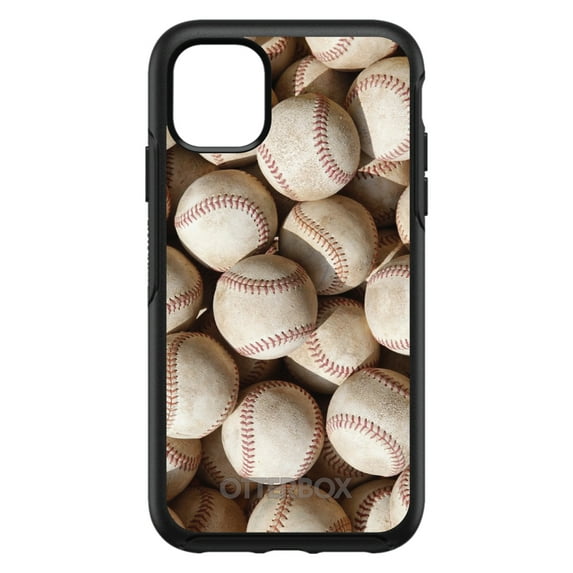 DistinctInk Case for iPhone 12 / 12 PRO (6.1" Screen) - OtterBox Symmetry Custom Black Case - Old Baseballs - Show Your Love of Baseball