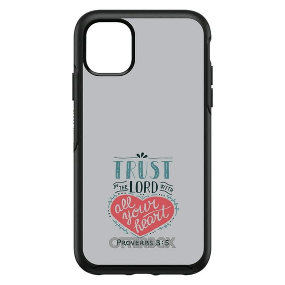 DistinctInk Case for iPhone 12 / 12 PRO (6.1" Screen) - OtterBox Symmetry Custom Black Case - Proverbs 3:5 - Trust In The Lord All Your Heart