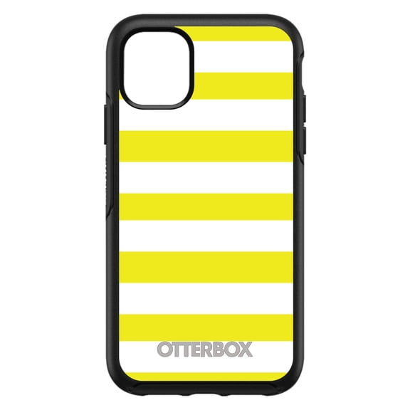 DistinctInk Case for iPhone 12 / 12 PRO (6.1" Screen) - OtterBox Symmetry Custom Black Case - Yellow & White Bold Horizontal Stripes