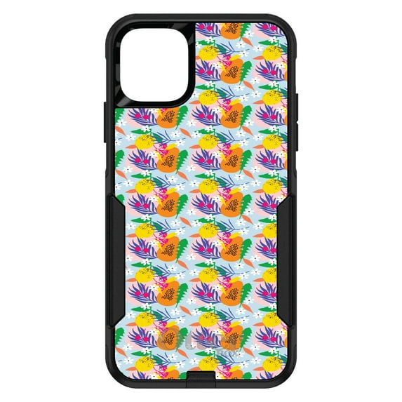 DistinctInk Case for iPhone 12 MINI (5.4" Screen) - OtterBox Commuter Custom Black Case - Summer Vibes Floral Pattern Orange Blue Green