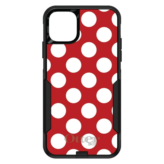 DistinctInk Case for iPhone 12 MINI (5.4" Screen) - OtterBox Commuter Custom Black Case - White & Red Polka Dots