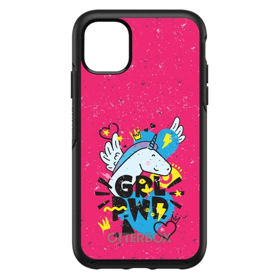 DistinctInk OtterBox Symmetry Custom Case for Apple iPhone 12 Mini (5.4" Screen) - Unicorn Hearts Graffiti - Tempered Glass Back