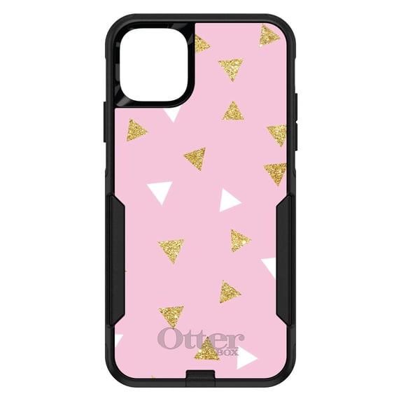 DistinctInk Case for iPhone 12 Pro MAX (6.7" Screen) - OtterBox Commuter Custom Black Case - Pink & Gold Print - Triangles Pattern